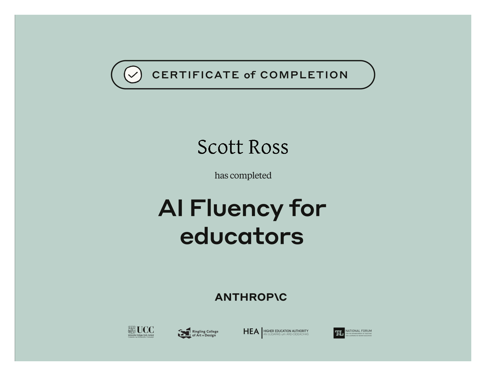 Anthropic AI Fluency for Educators certificate